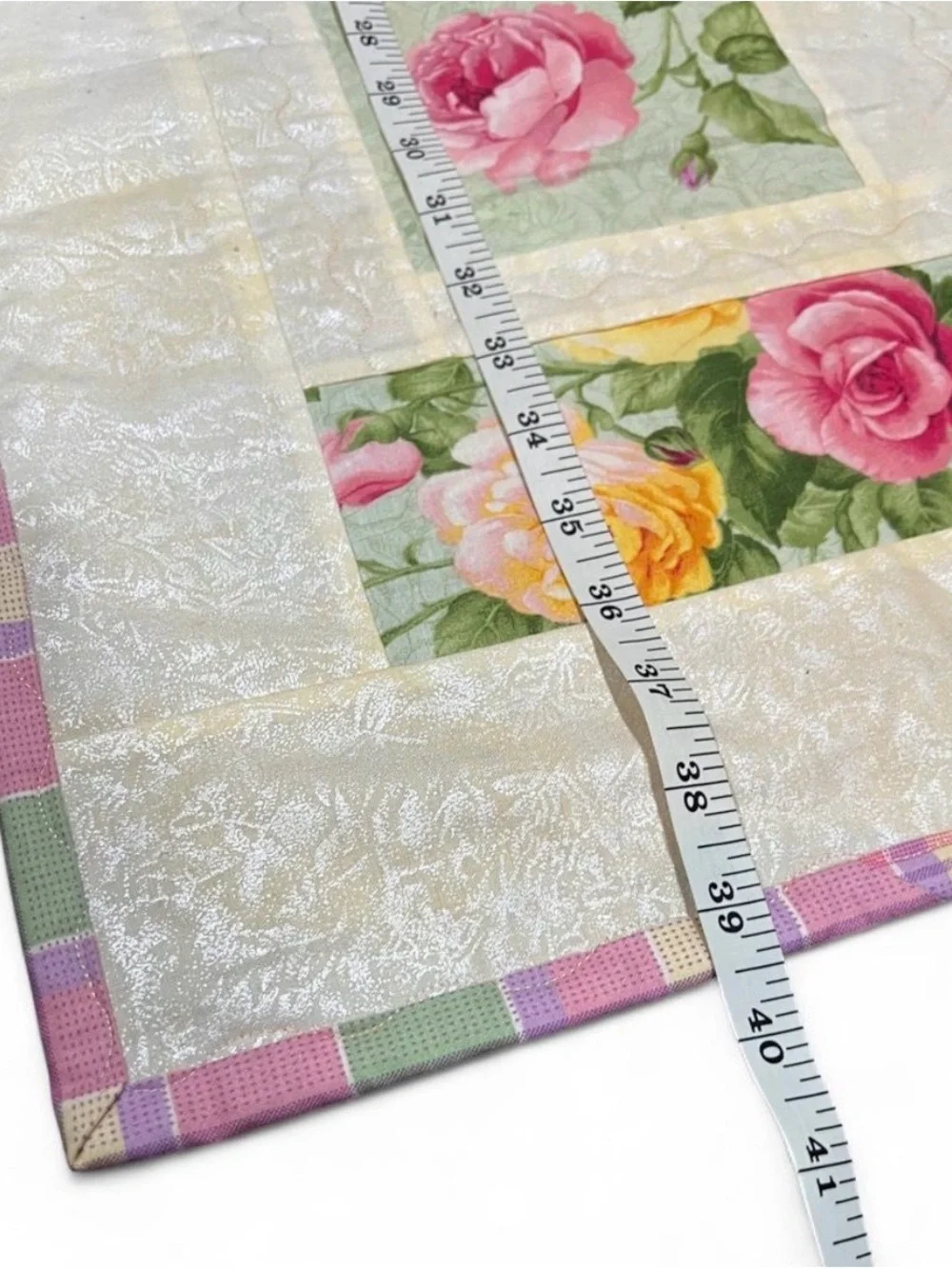 Floral Rose Patchwork Quilt - Pink & Green